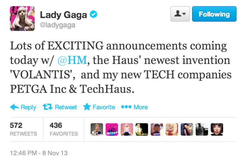 Lady Gaga announced on Twitter the collaboration  with H & M